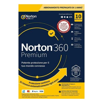 SYMANTEC Norton 360 Premium 2026 – Antivirus per 10 dispositivi, licenza 12 mesi