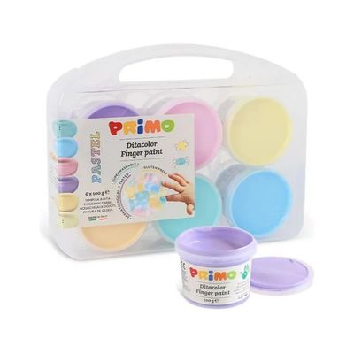 PRIMO Tempera a Dita Pastello, 6 Vasetti da 100 g