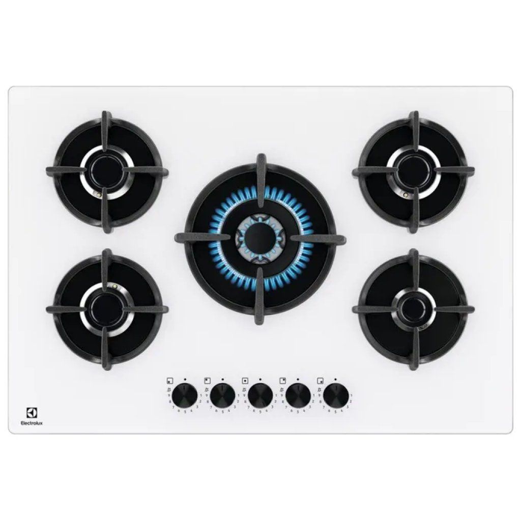 Electrolux EGG75372W Serie 600 Piano cottura a gas 75 cm, 5 fuochi, bianco Electrolux EGG75372W Serie 600 Piano cottura a gas 75 cm, 5 fuochi, bianco