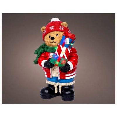 LUMINEO Orso Natalizio in Polyresin con LED Multicolor
