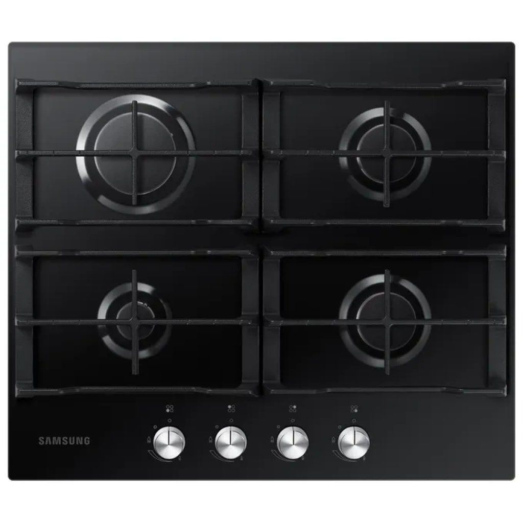 Samsung NA64H3010AK Piano cottura a gas da incasso, 60 cm, 4 fuochi, ghisa, nero