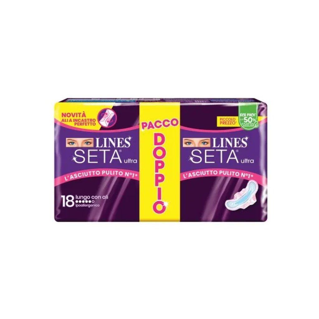 KOOPMAN Lines Seta Ultra Assorbenti Lungo con Ali, Pacco Doppio