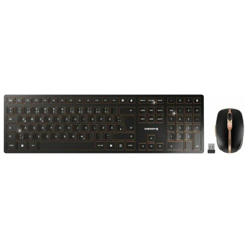 CHERRY DW 9100 SLIM Set Tastiera e Mouse Wireless, QWERTY Italiano, Nero/Bronzo