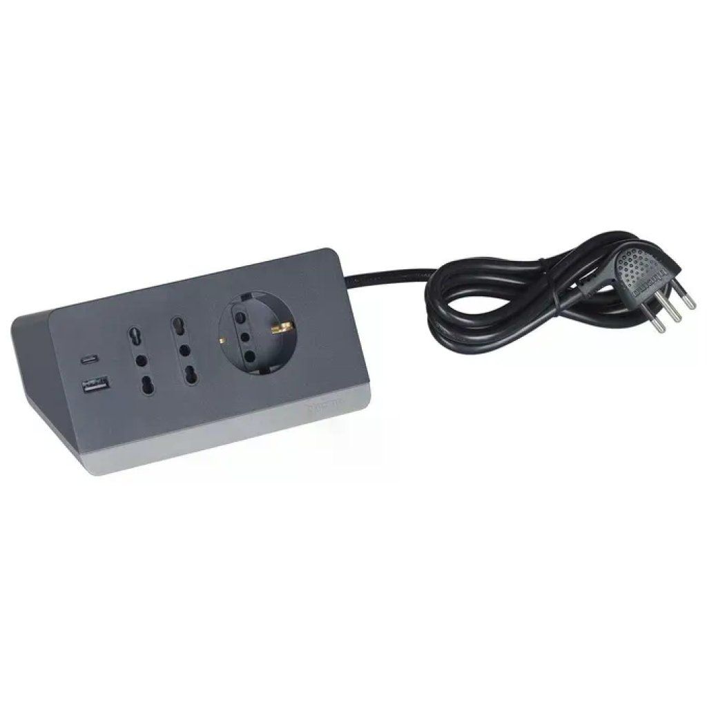 BTicino S3711GBU Multipresa da scrivania con USB, cavo 2 m, grigio