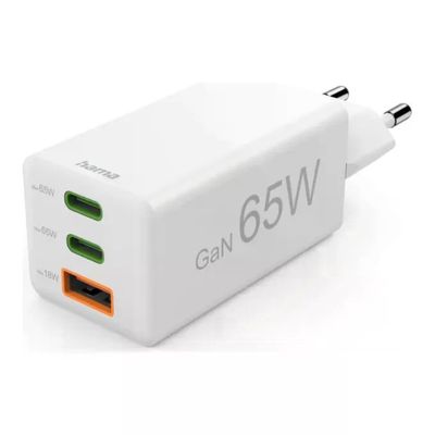 Hama 00201996 Caricatore GaN 65 W con 3 porte USB, Bianco