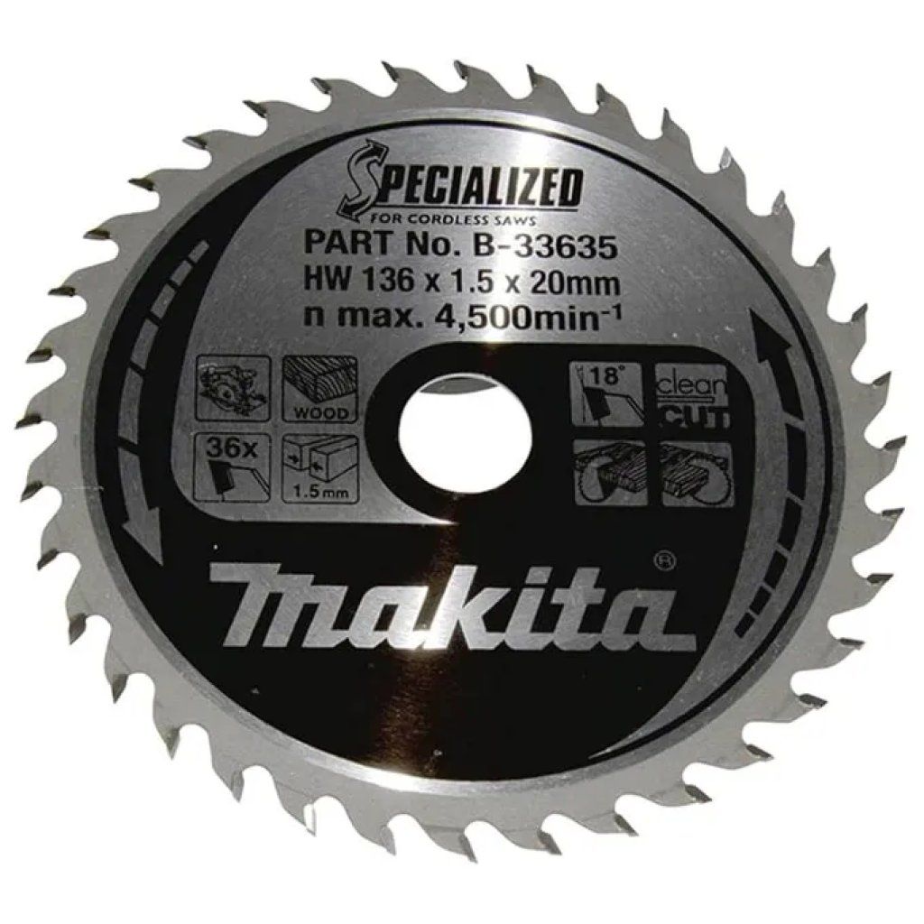 Makita 0088381422673 Specialized Lama di Sega Circolare per Legno 136 mm Diametro 20 mm Foro 48 Denti T.C