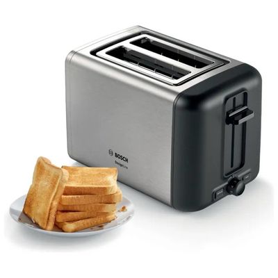 Bosch DesignLine TAT3P420 Tostapane 2 Fette, 970 W, Nero e Acciaio Inox
