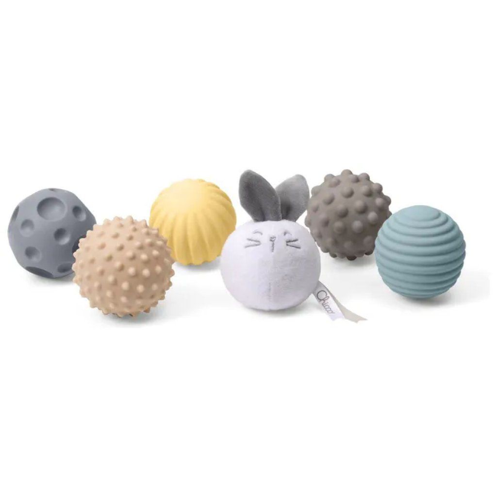 Chicco Set di 6 Palline Sensoriali con Coniglietto e Sonaglio, 0+ Mesi