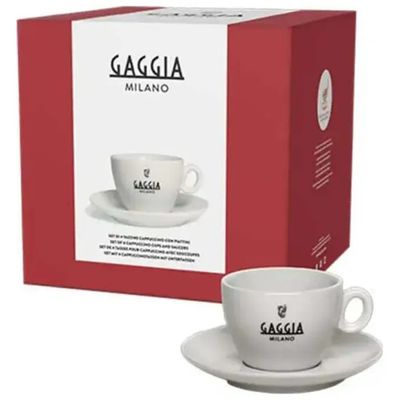 Gaggia Milano Set 4 Tazze Cappuccino con Piattini, Ceramica Bianca, 170 ml