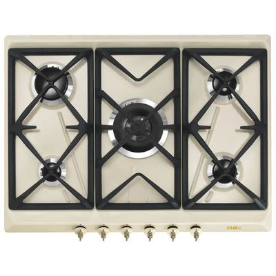 Smeg SRV876POGH Coloniale Piano Cottura a Gas 75 cm, 5 Fuochi, Ghisa, Wok 5 kW, Panna