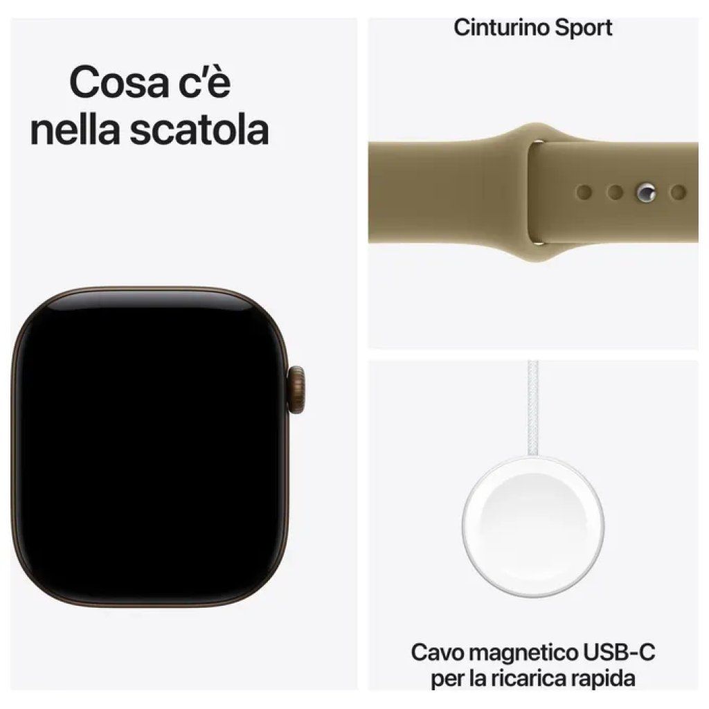 Apple Watch Series 12 GPS 46 mm in alluminio bronzo scuro con cinturino Sport oliva