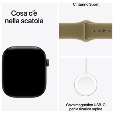 Apple Watch Series 12 GPS 46 mm in alluminio bronzo scuro con cinturino Sport oliva