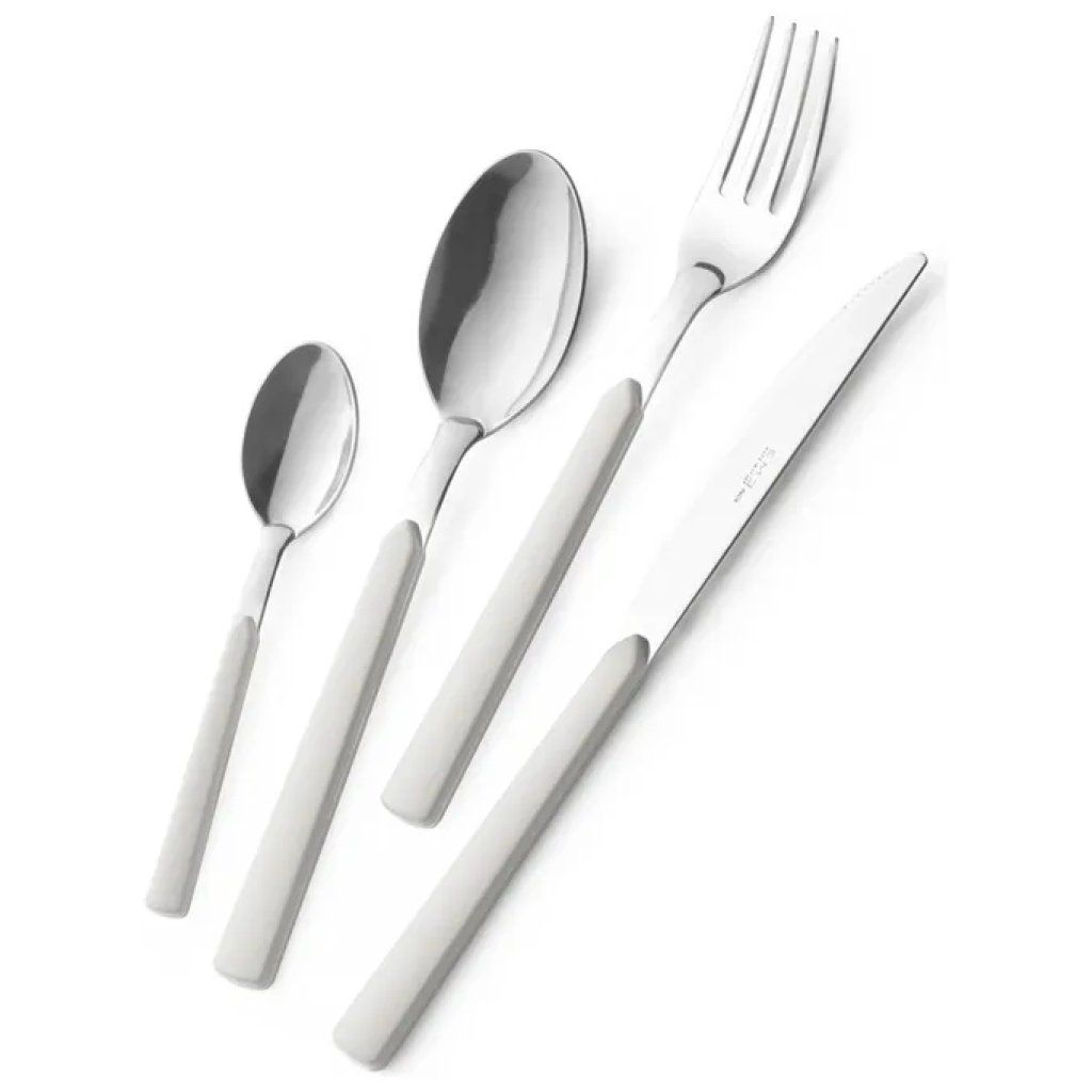EME Fast Set di Posate 24 Pezzi per 6 Persone, Acciaio Inox e Manico Bianco EME Fast Set di Posate 24 Pezzi per 6 Persone, Acciaio Inox e Manico Bianco