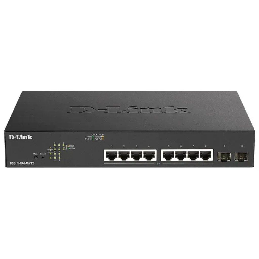 D-Link DGS-1100-10MPV2 Switch Gigabit PoE Gestito, 10 Porte, Rack 1U