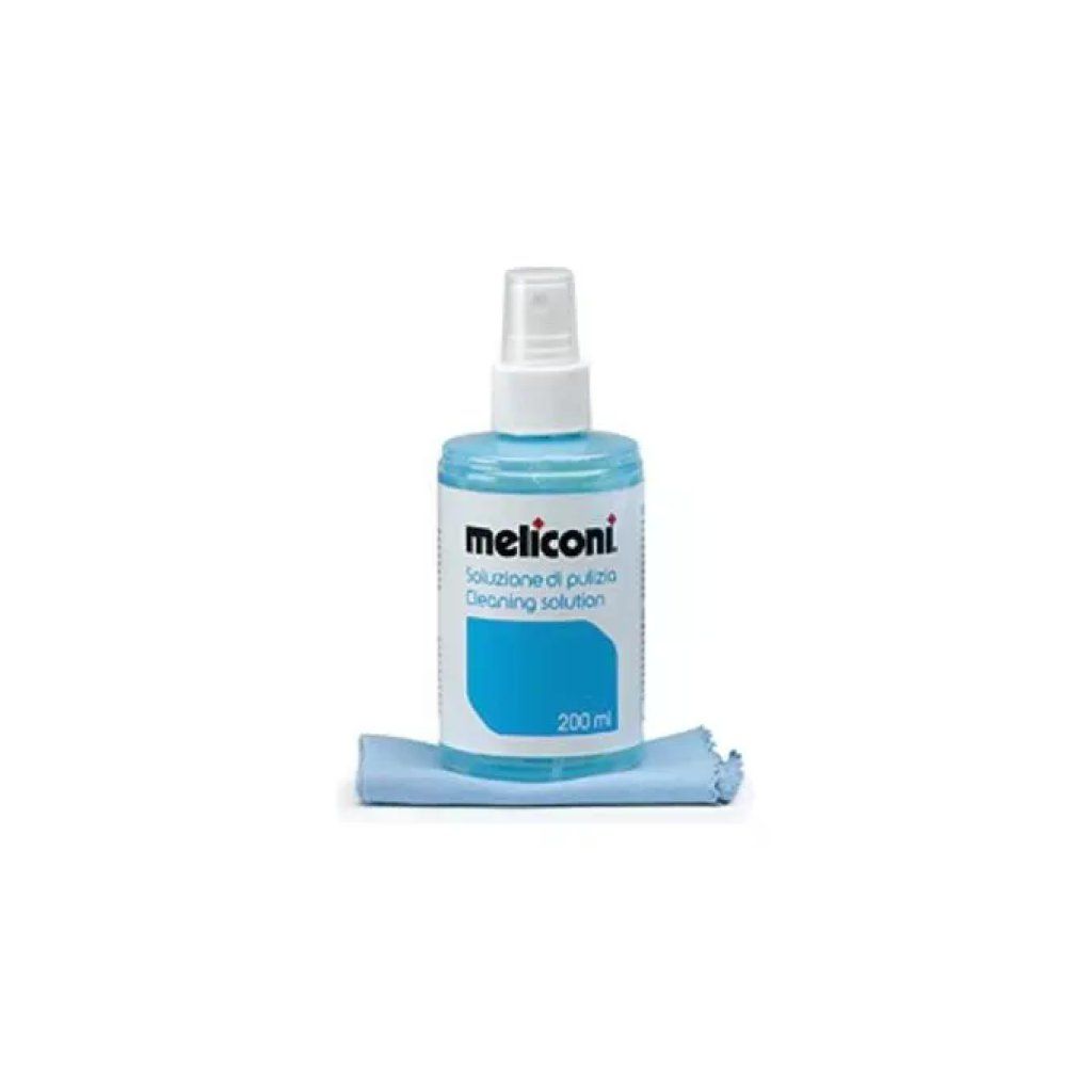 Meliconi C200 Detergente Antistatico per Schermi, 200 ml con Panno in Microfibra