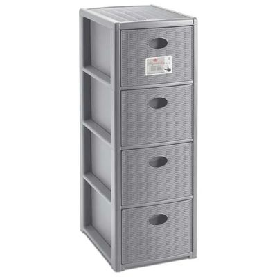 Stefanplast Elegance Slim – Cassettiera 4 cassetti effetto rattan, grigio stone, 30 × 40 × 80 cm