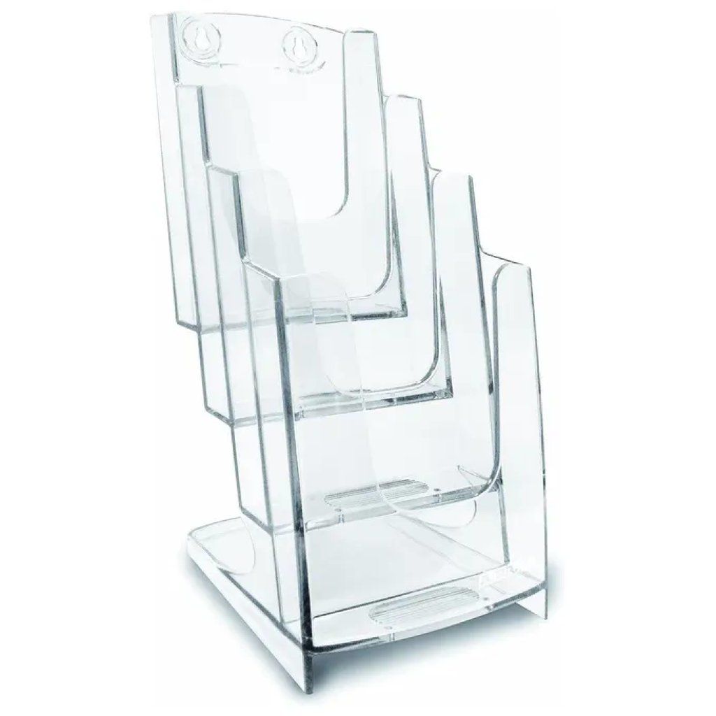 Arda 70A64 Portadepliant Pocket 4 Scomparti Formato 1-3 A4 da Banco e Parete colore Trasparente