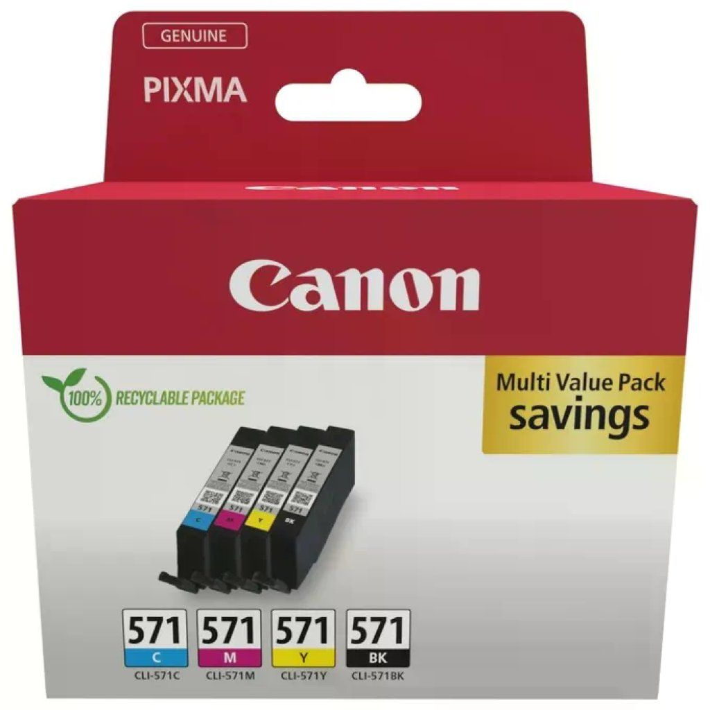 Canon CLI-571 Multipack Originale Cartucce Nero, Ciano, Magenta e Giallo