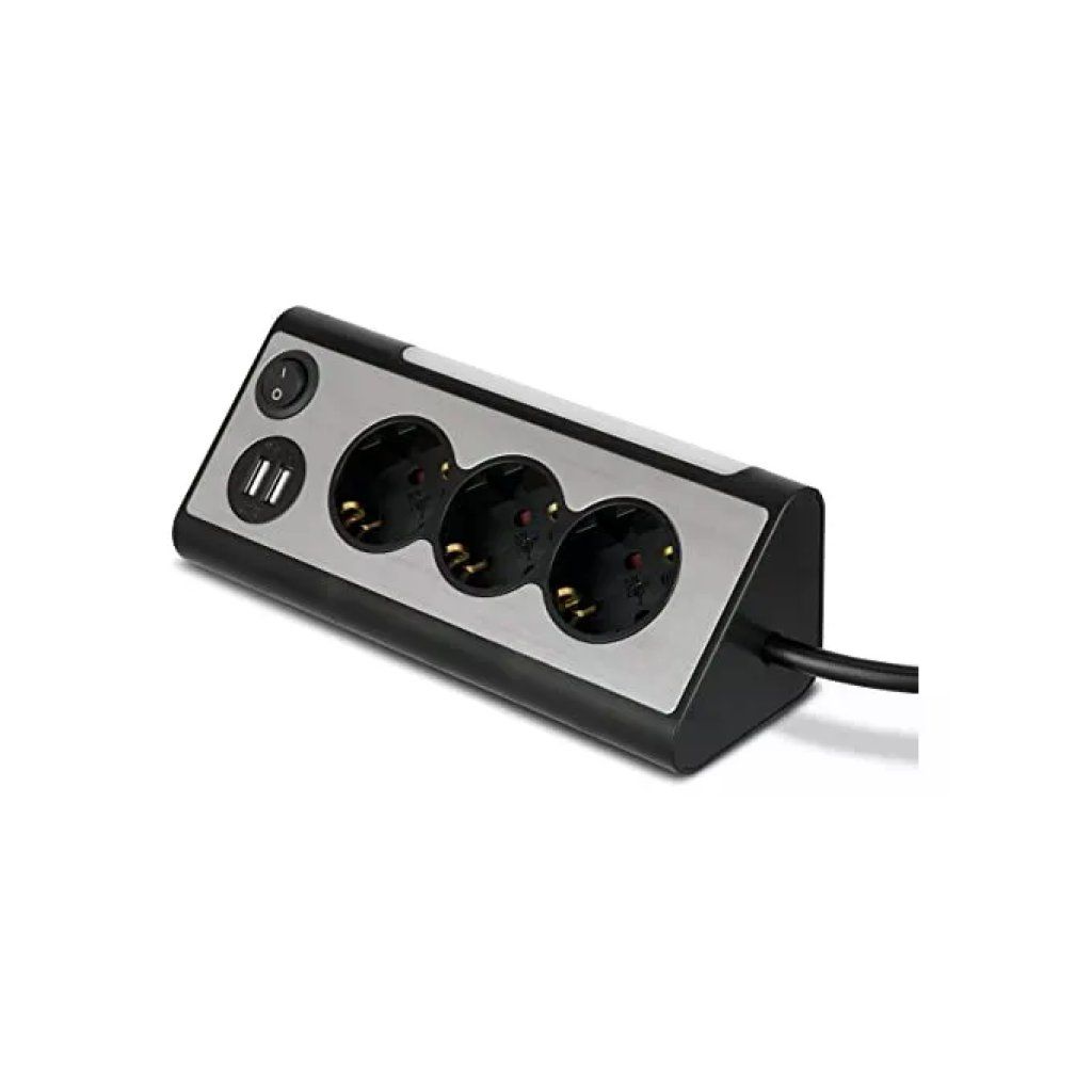REV Multipresa da 3 prese Schuko con 2 porte USB e interruttore
