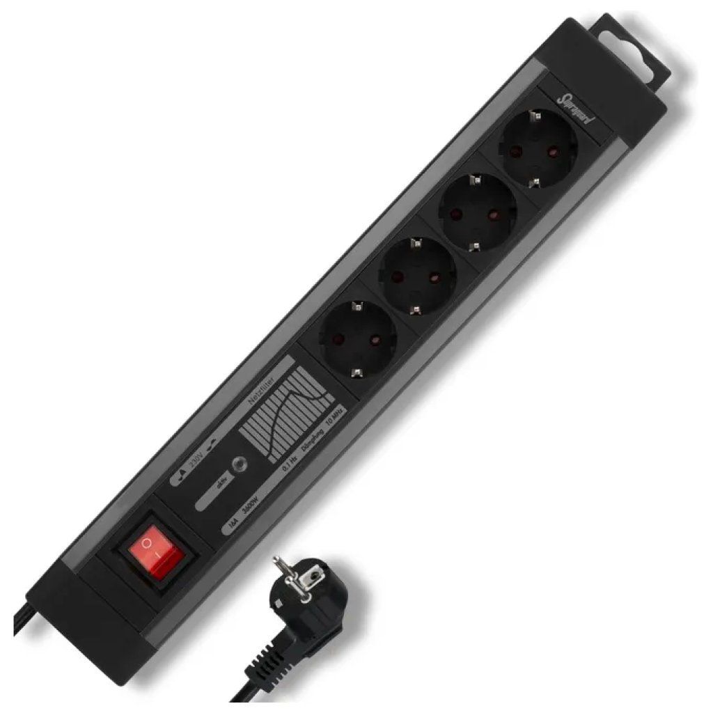 REV SupraGuard Multipresa 4 Prese con Protezione, Interruttore Luminoso e Cavo da 2,5 m