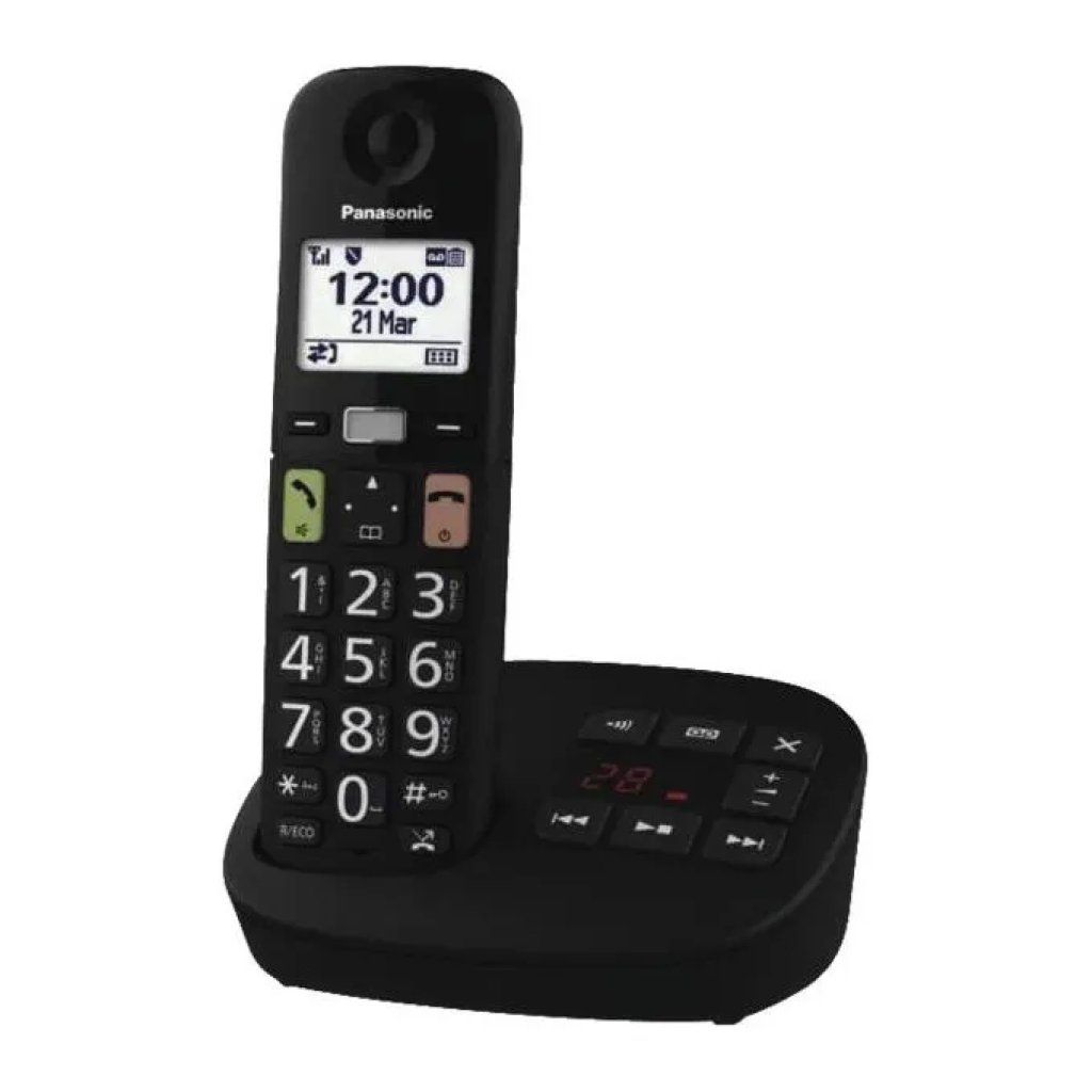 Panasonic KX-TGU130EXB Telefono Cordless DECT Nero con Tasti Grandi e Segreteria