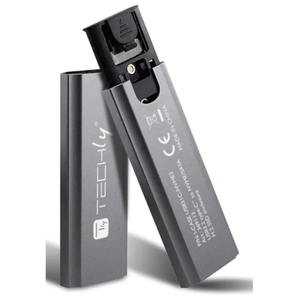 Techly I-CASE USB31C-NVME2 Box Esterno per SSD M.2 NVMe/SATA USB-C 3.2 Gen 2, Grigio