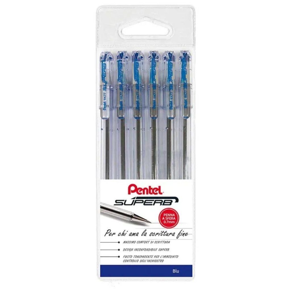 Pentel Superb BK77, set 6 penne a sfera blu punta fine 0,7 mm