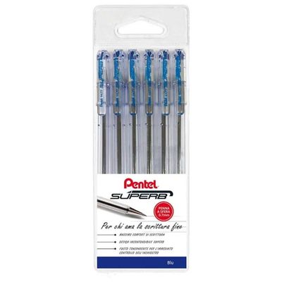 Pentel Superb BK77, set 6 penne a sfera blu punta fine 0,7 mm Pentel Superb BK77, set 6 penne a sfera blu punta fine 0,7 mm