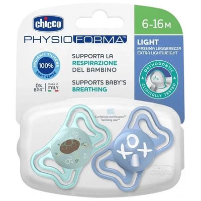 Chicco PhysioForma Light – 2 succhietti in silicone, 2-6 mesi, azzurri