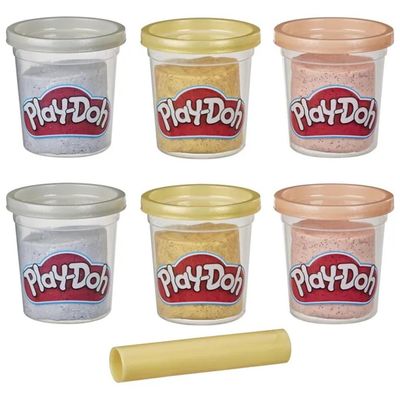 Play-Doh E9433 Pasta Modellabile Metallizzata, 6 Vasetti con Rullo, dai 3 Anni