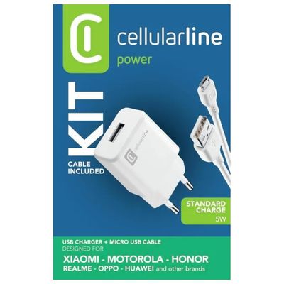 Cellularline Kit Caricabatterie USB 5W 1A con Cavo Micro USB, Nero
