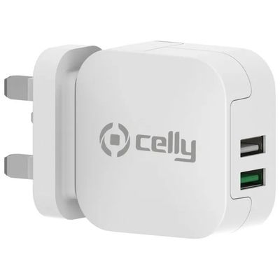Celly Turbo caricabatterie da parete USB doppio, 3,4 A, bianco