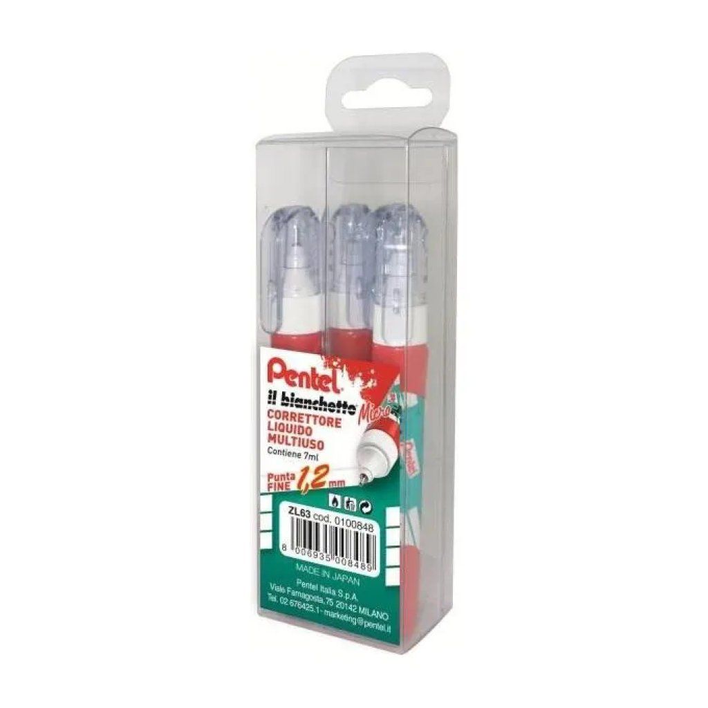 Pentel ZL63 Set da 4 Correttori Liquidi, 7 ml