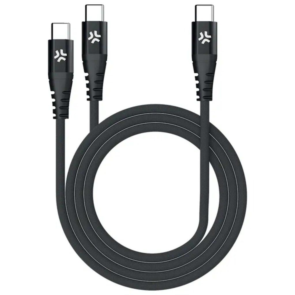 Celly Cavo USB-C a USB-C 100 W in Nylon, 1,3 m, Nero