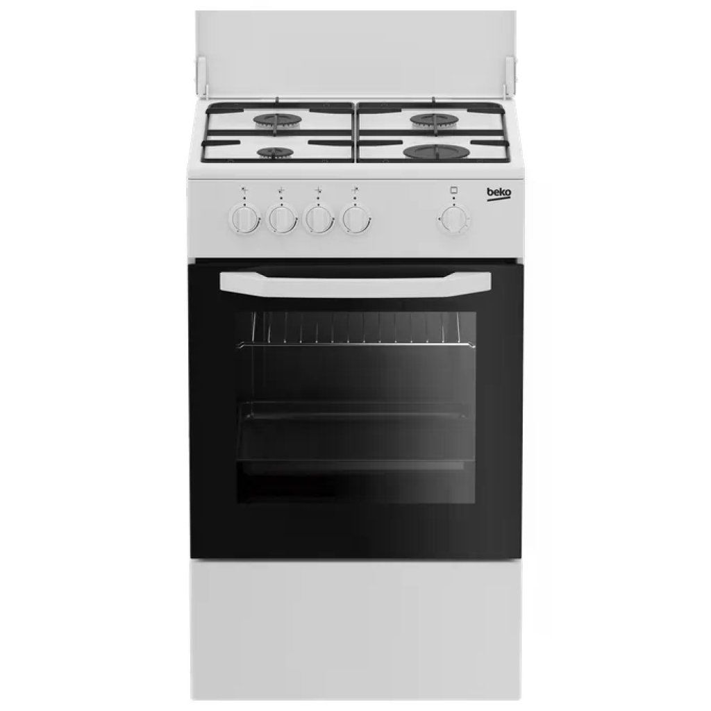 Beko CSG42009DW Cucina a Gas Bianca, 4 Fuochi, Forno con Grill, 50 x 50 cm