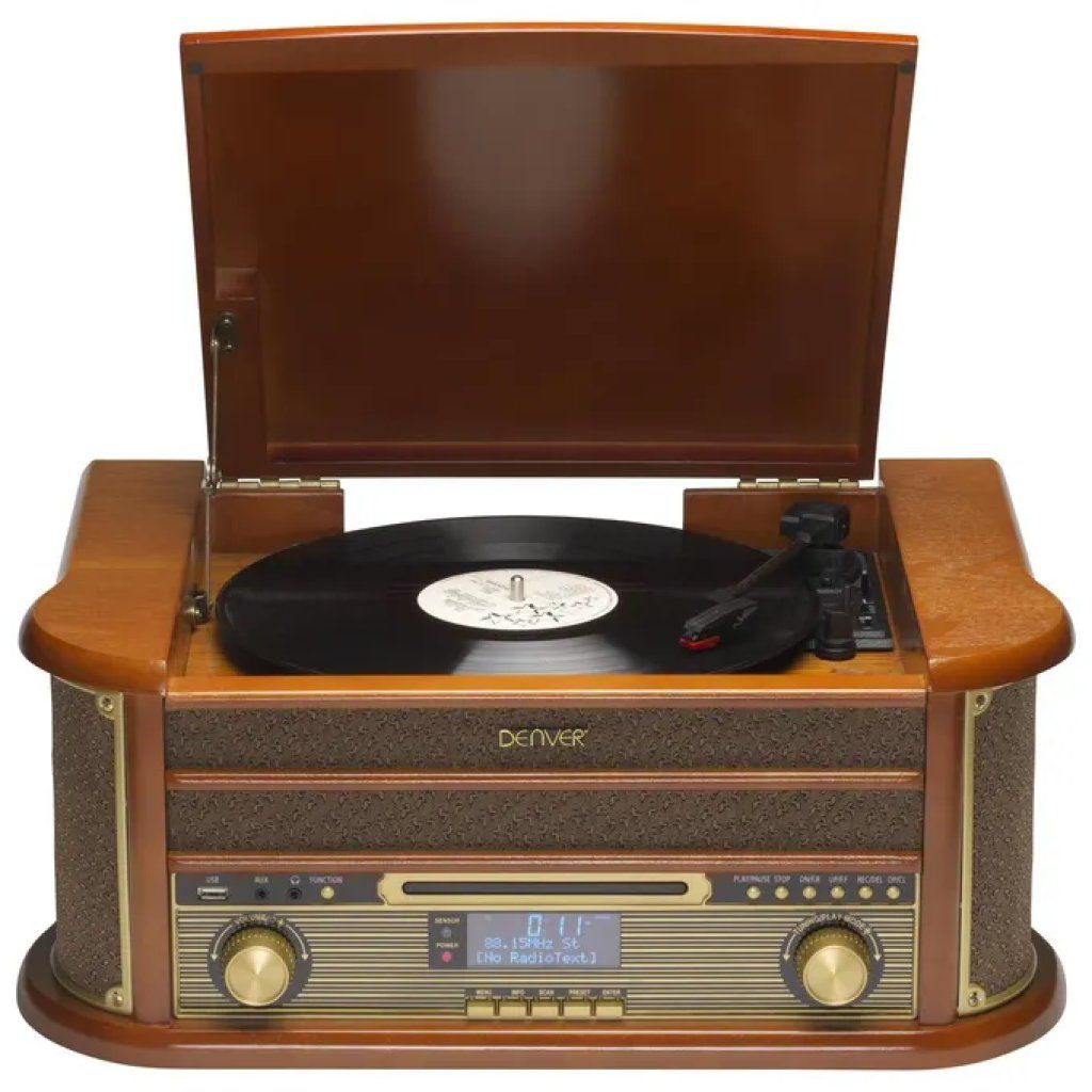Denver MRD-51 Centro Musicale Retro con Giradischi, DAB/FM, CD, Cassette e USB – Marrone