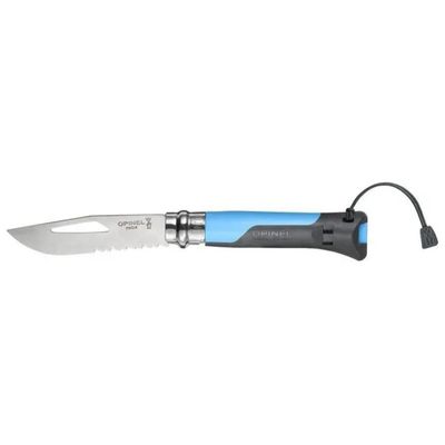 Opinel N°08 Outdoor – Coltello con lama inox seghettata, fischietto e manico azzurro