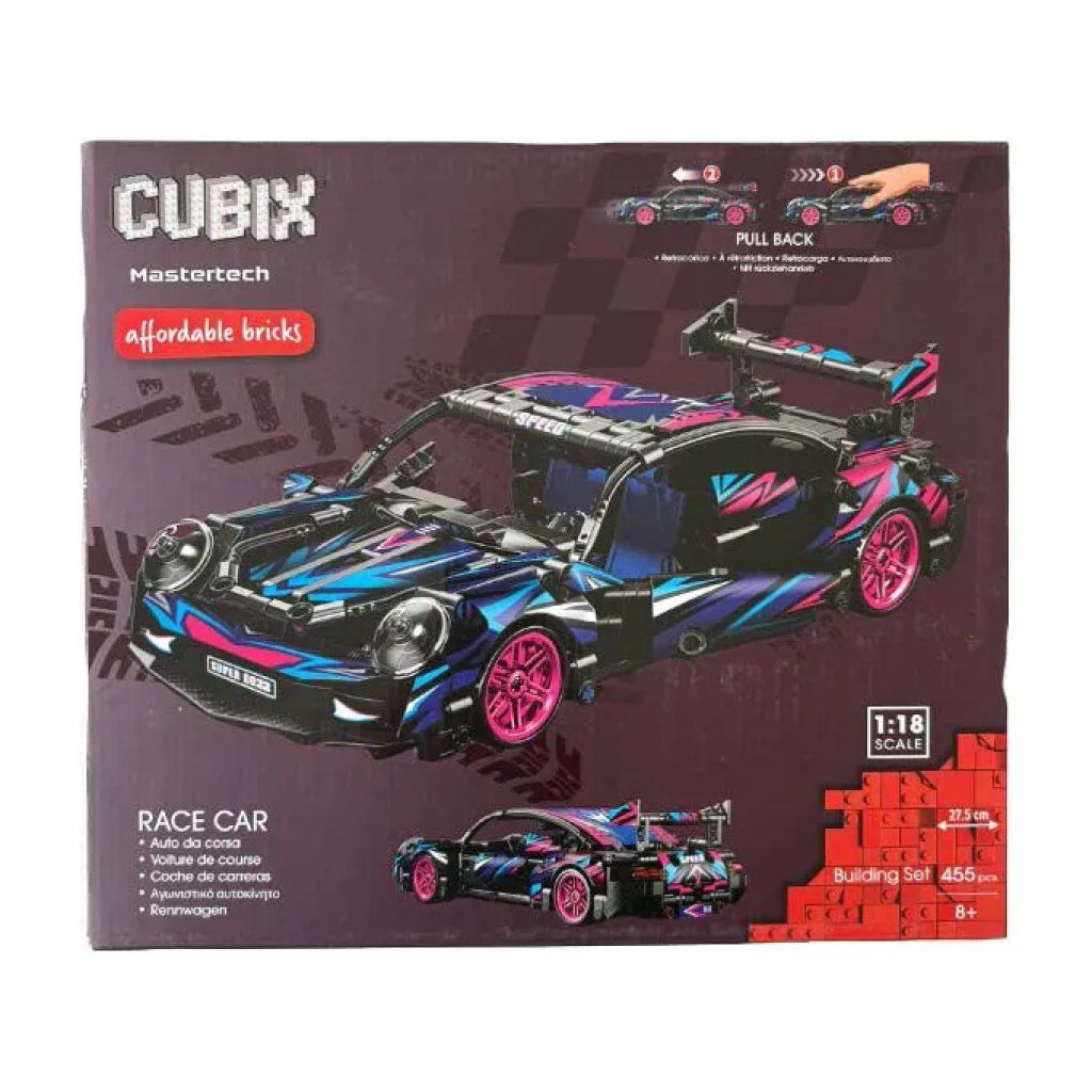 GLOBO Cubix Auto Racer – Auto sportiva da costruire con retrocarica, scala 1:18, 6+ anni