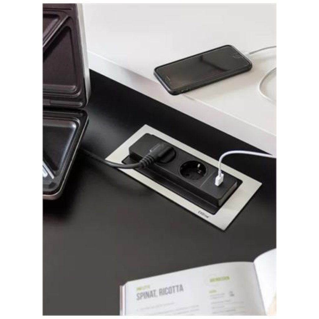 EvoLine BackFlip – Blocco prese a scomparsa, 2 Schuko e USB-C, nero