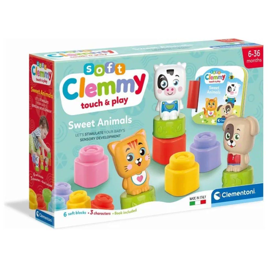 Clementoni Clemmy Sweet Animals – Playset con 6 Mattoncini Morbidi