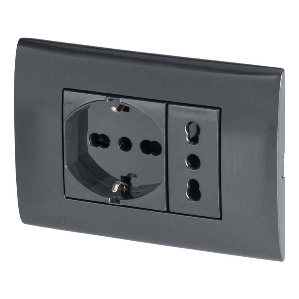 Poly Pool Kit Presa da Incasso Schuko e Bivalente con Placca Nera