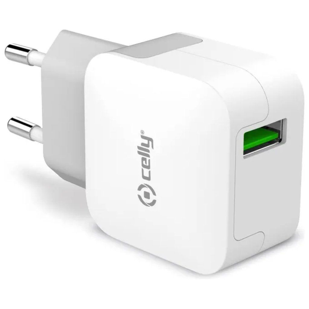Celly TCUSBTURBO – Caricabatterie USB da rete 2,4 A, bianco