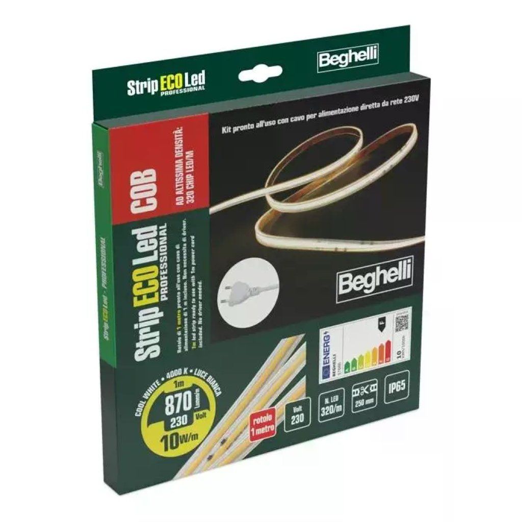 Beghelli StripLED COB – Striscia LED 1 m, 10 W/m, 4000 K, IP65