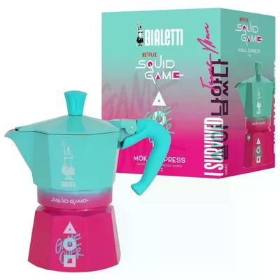Bialetti Moka Express Squid Game Blu e Rosa, 3 Tazze