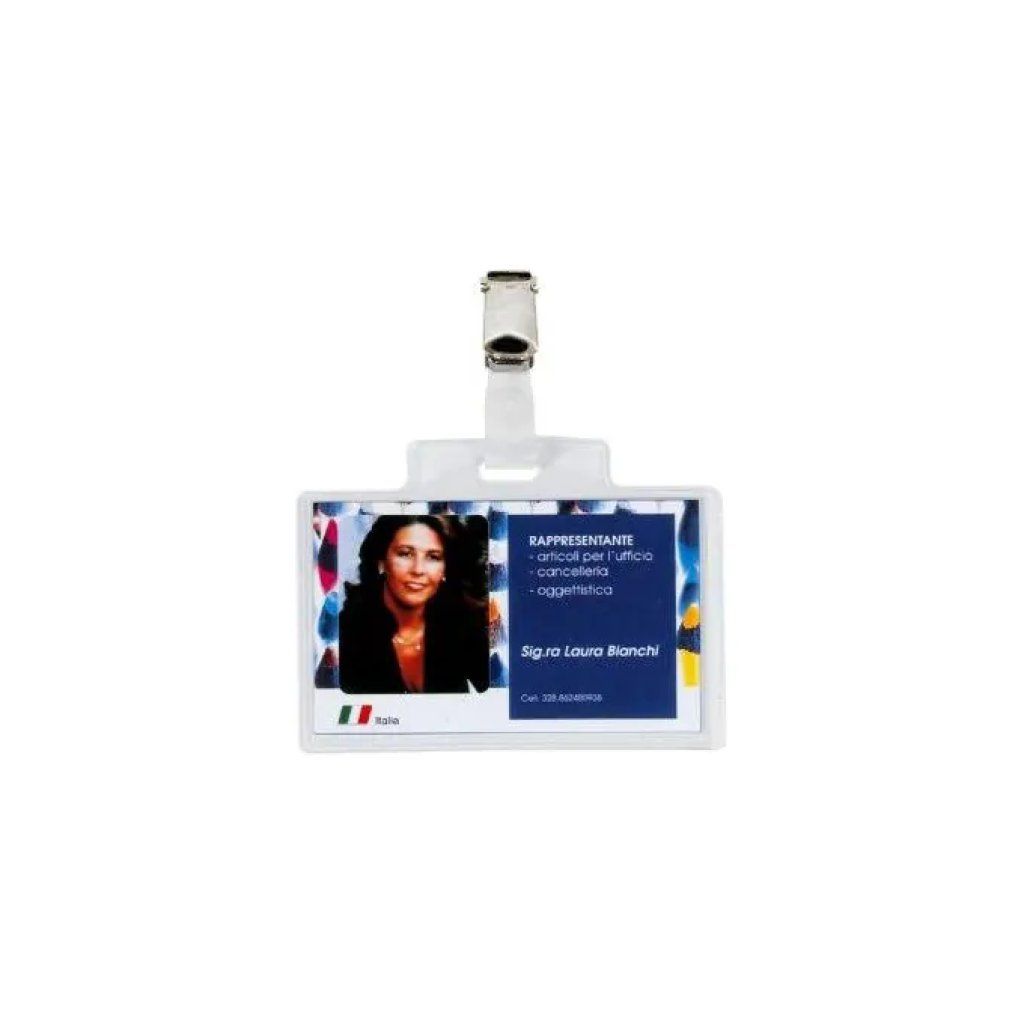 SEI Rota 318005 PASS 3E – Porta badge trasparente con clip, 95 × 60 mm, confezione da 100