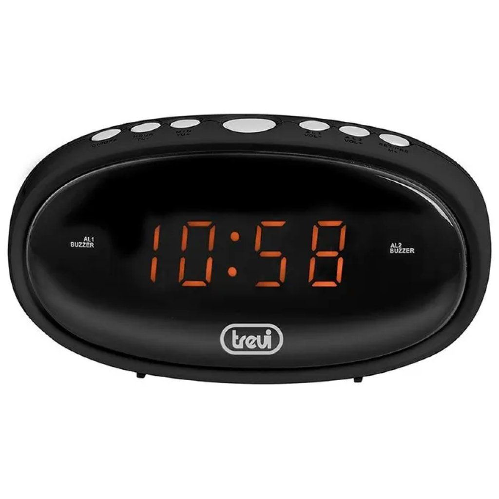 Trevi EC880 Sveglia Digitale Ovale 2 Sveglie Display LED Ambra Funzione Snooze Dimmer colore Nero
