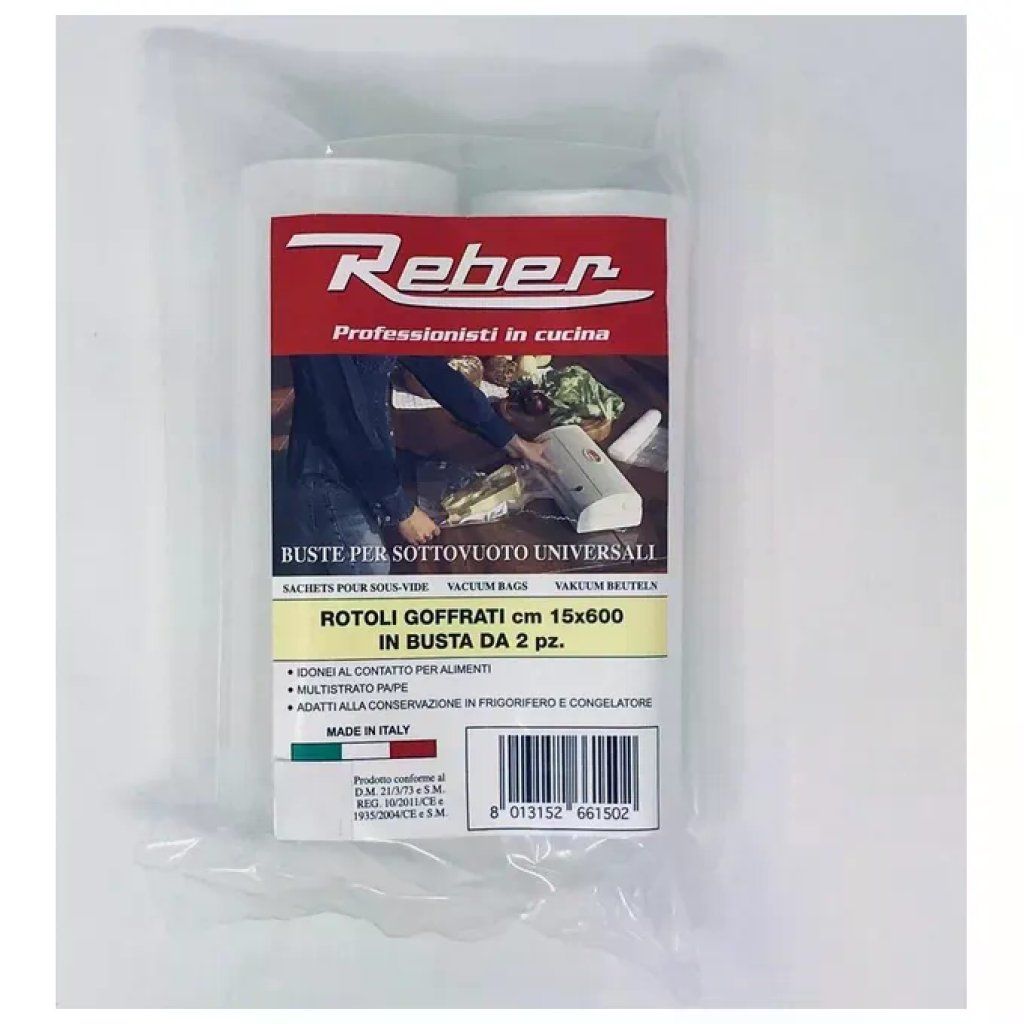 Reber 6615 A – 2 rotoli goffrati per sottovuoto, 15 cm × 6 m