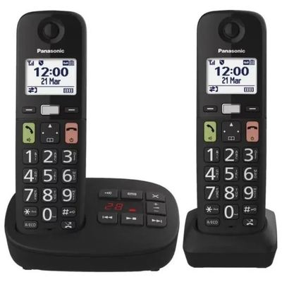 Panasonic KX-TGU132EXB Telefono Cordless Digitale con Segreteria Nera 2 Ricevitori Tasti Grandi EAC Panasonic KX-TGU132EXB Telefono Cordless Digitale con Segreteria Nera 2 Ricevitori Tasti Grandi EAC