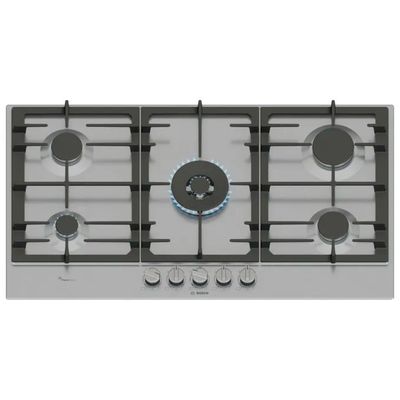 Bosch PCR9A5I90 Serie 6 Piano cottura a gas 90 cm 5 fuochi Wok centrale FlameSelect griglie in ghisa Bosch PCR9A5I90 Serie 6 Piano cottura a gas 90 cm 5 fuochi Wok centrale FlameSelect griglie in ghisa