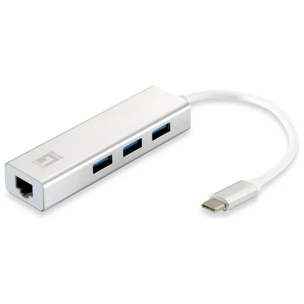 LEVEL ONE LevelOne USB-0504 Hub USB-C con Ethernet Gigabit e 3 porte USB 3.0, bianco